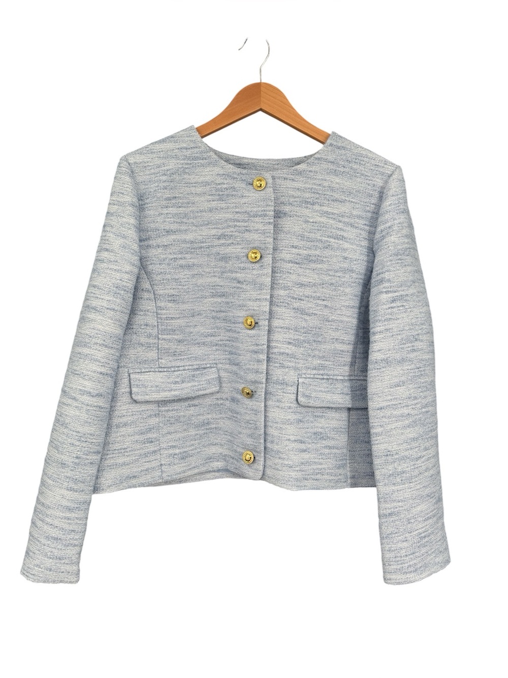 J. Crew Factory Light Blue Textured Button-Front Blazer